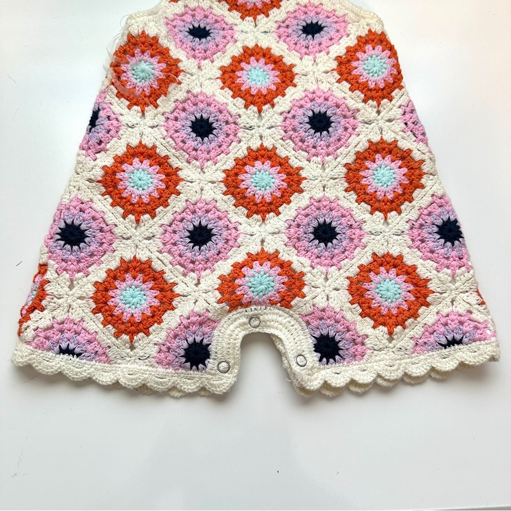 Rare Editions Crochet Colorful Knit Retro  Romper 1 Piece NWT Size 6-9 months - Picture 3 of 9